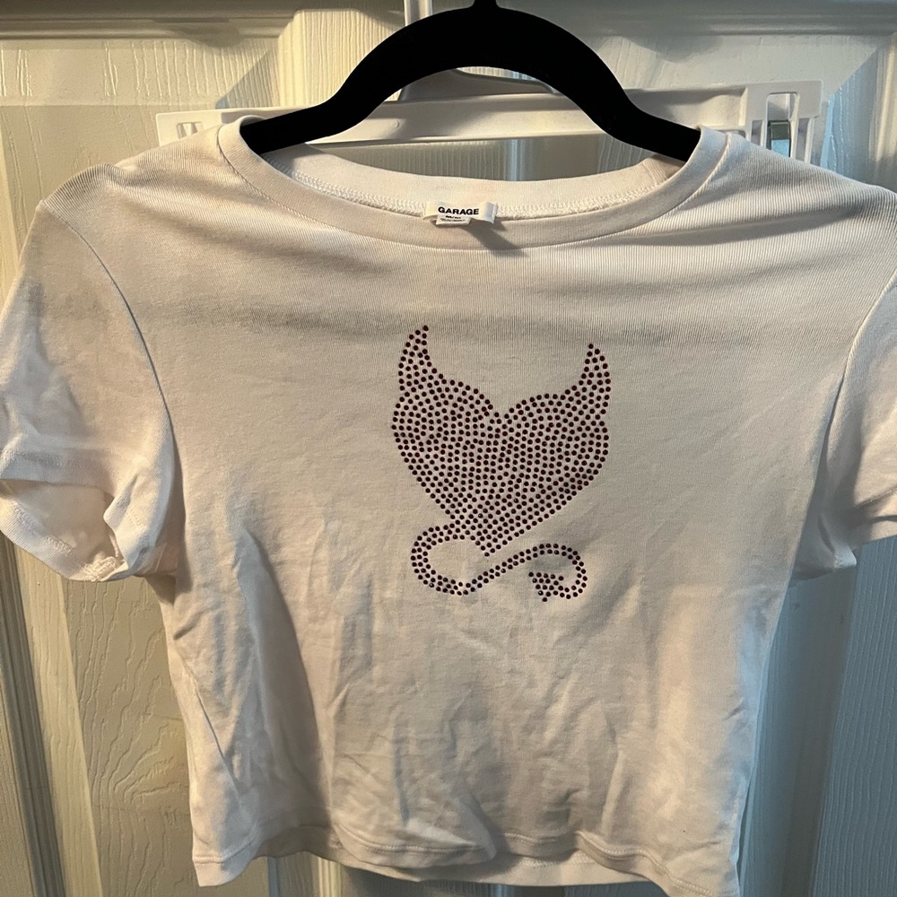 White Crop Top with Red Heart Graphic
